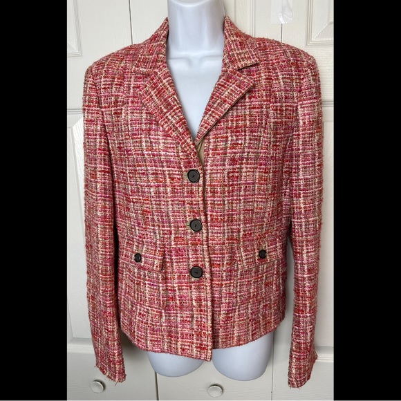 CARLISLE Tweed Blacker Jacket Coat Pink Red Orange Ivory Wool Silk Suit Career - Picture 12 of 12